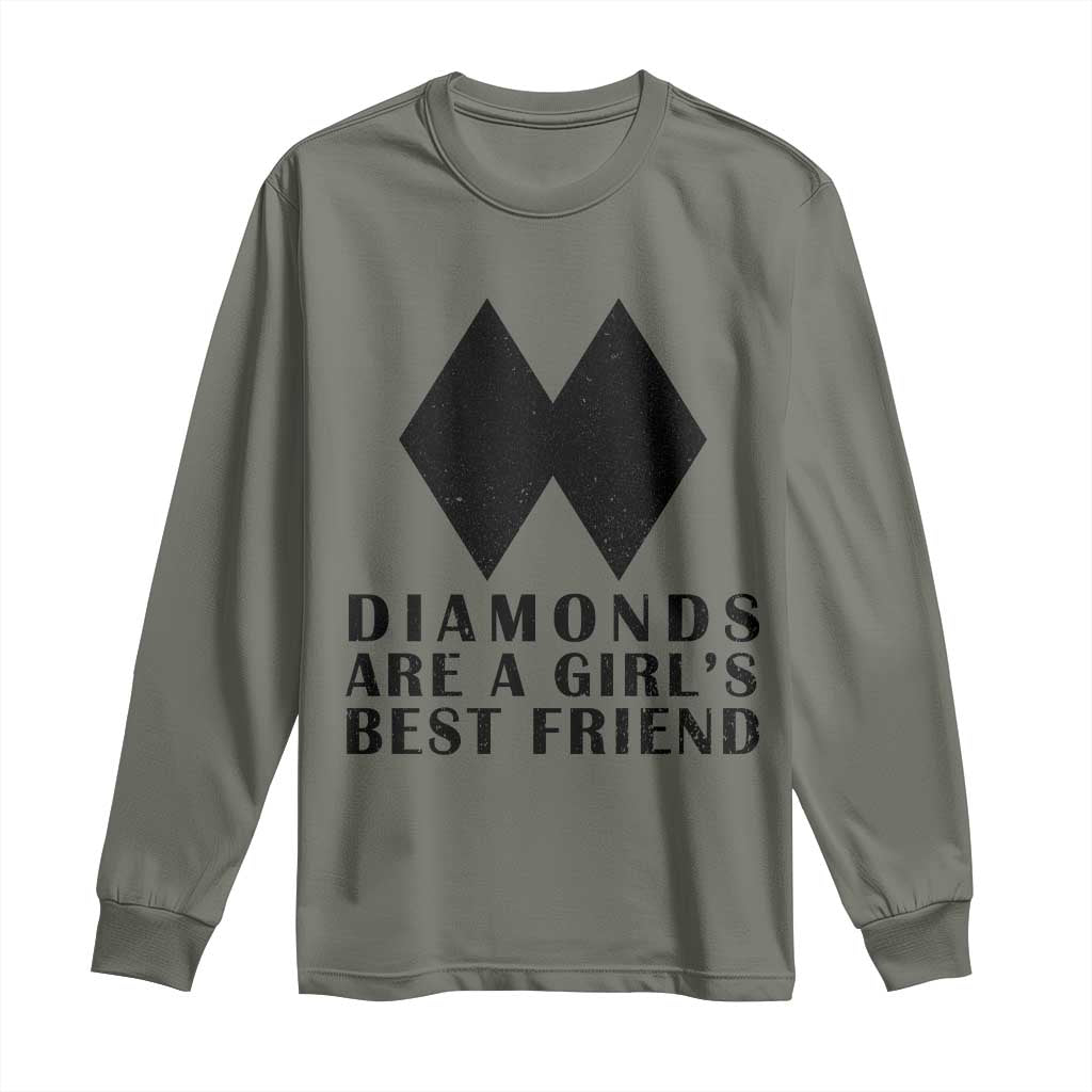 Funny Skiing Snowboarding Long Sleeve Shirt Diamonds Are A Girls Best Friend TS11 Military Green Print Your Wear