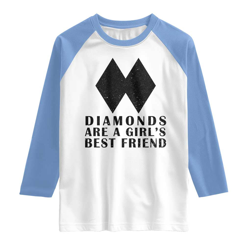 Funny Skiing Snowboarding Raglan Shirt Diamonds Are A Girls Best Friend TS11 White Carolina Blue Print Your Wear