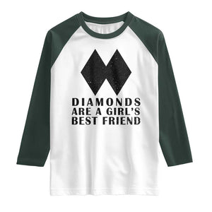 Funny Skiing Snowboarding Raglan Shirt Diamonds Are A Girls Best Friend TS11 White Dark Forest Green Print Your Wear