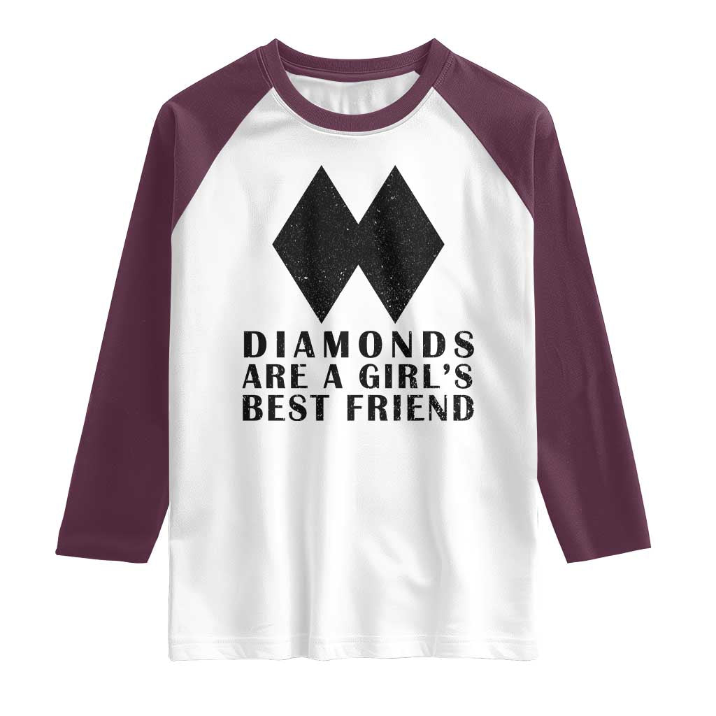 Funny Skiing Snowboarding Raglan Shirt Diamonds Are A Girls Best Friend TS11 White Maroon Print Your Wear