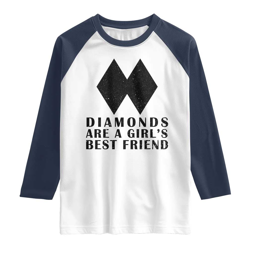 Funny Skiing Snowboarding Raglan Shirt Diamonds Are A Girls Best Friend TS11 White Navy Print Your Wear