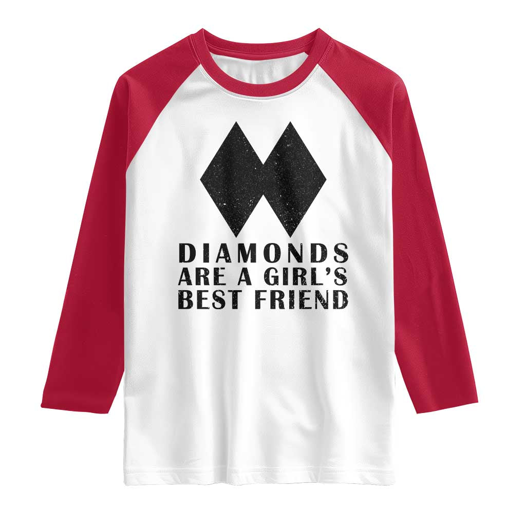 Funny Skiing Snowboarding Raglan Shirt Diamonds Are A Girls Best Friend TS11 White Red Print Your Wear