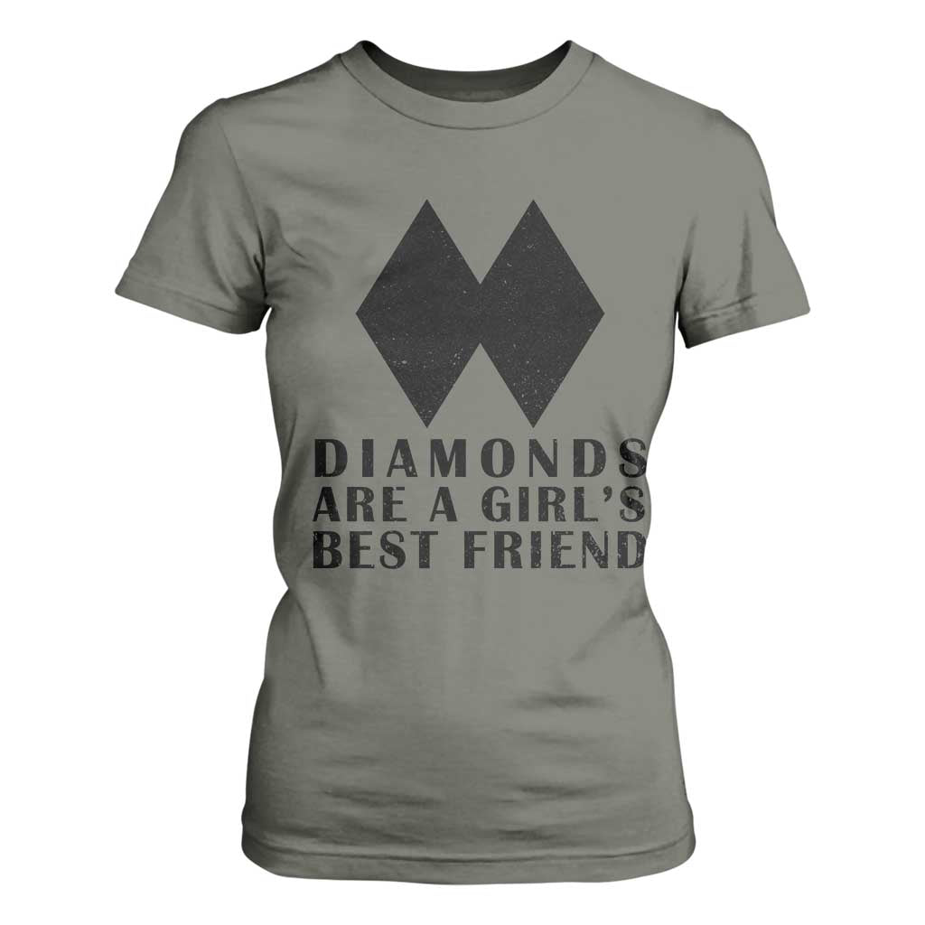 Funny Skiing Snowboarding T Shirt For Women Diamonds Are A Girls Best Friend TS11 Military Green Print Your Wear