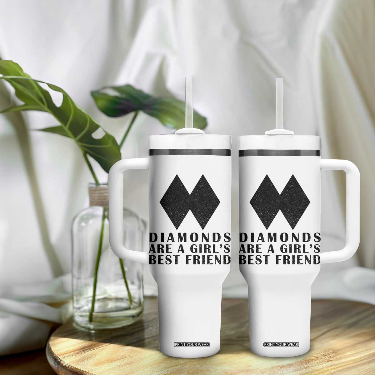 Funny Skiing Snowboarding Tumbler With Handle Diamonds Are A Girls Best Friend TS11 Print Your Wear
