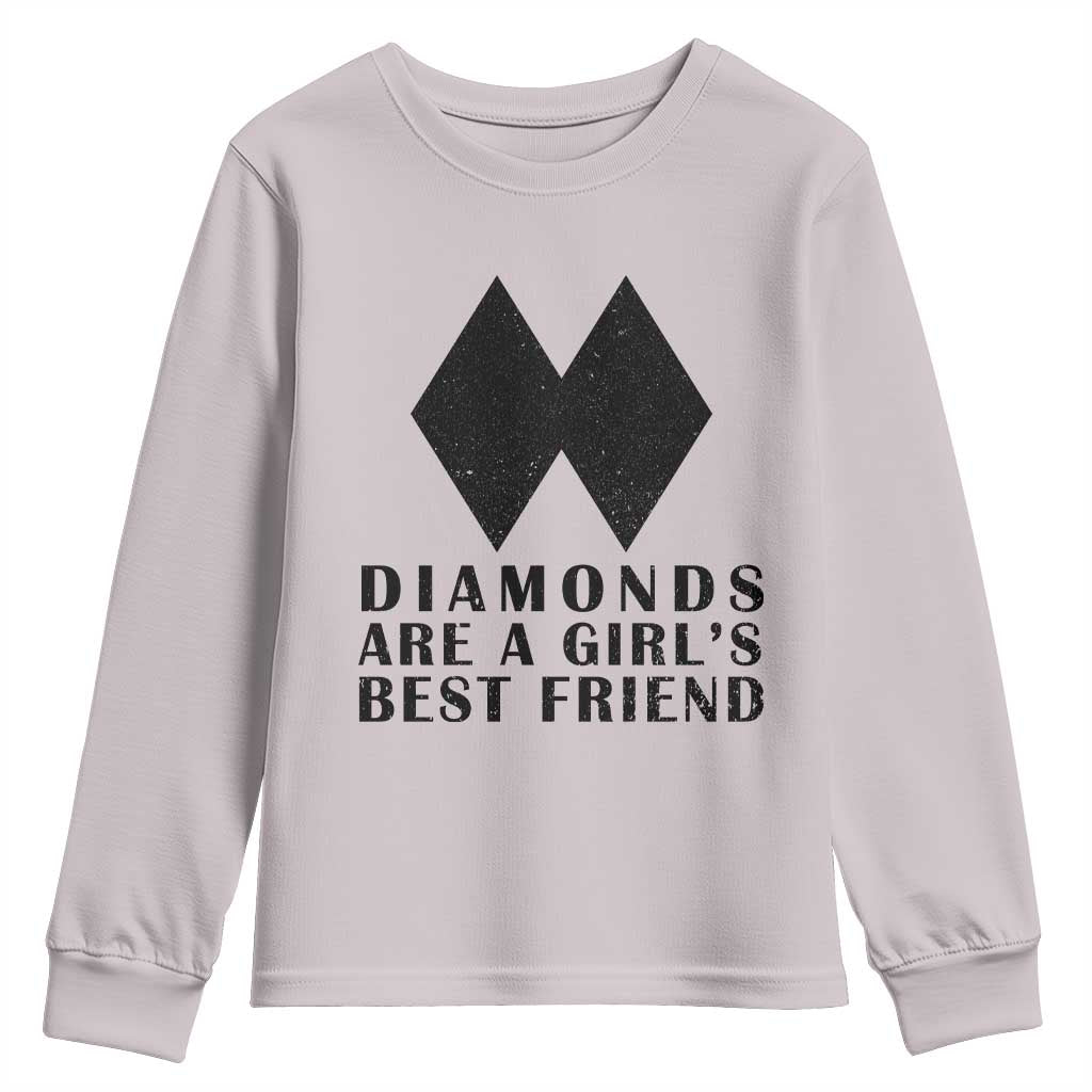Funny Skiing Snowboarding Youth Sweatshirt Diamonds Are A Girls Best Friend TS11 Ice Gray Print Your Wear