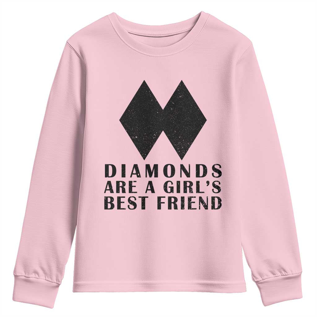 Funny Skiing Snowboarding Youth Sweatshirt Diamonds Are A Girls Best Friend TS11 Light Pink Print Your Wear