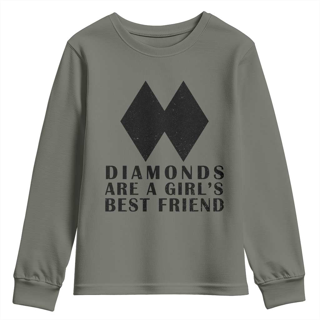 Funny Skiing Snowboarding Youth Sweatshirt Diamonds Are A Girls Best Friend TS11 Military Green Print Your Wear