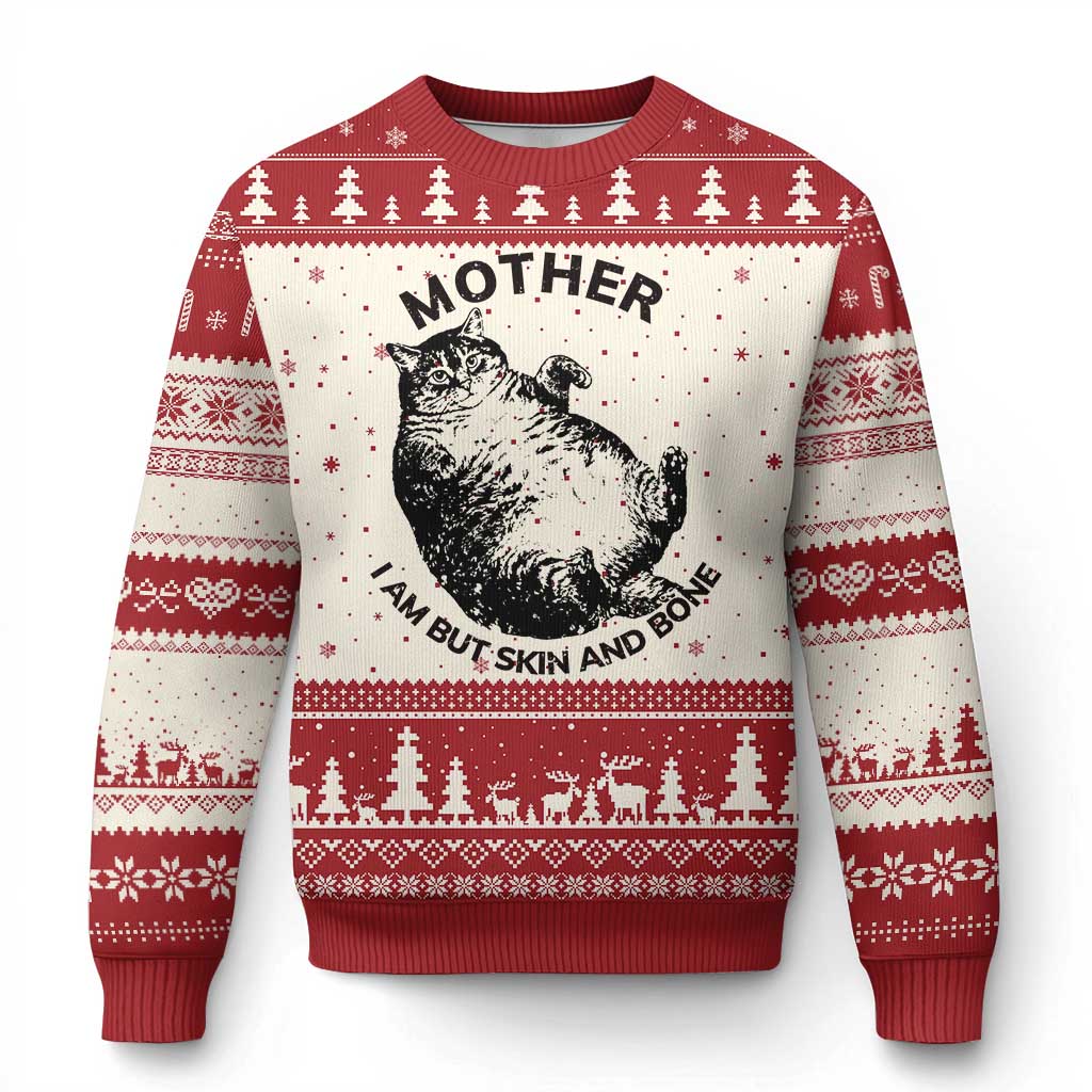 Funny Cat Mother I Am But Skin And Bone Ugly Christmas Sweater TS11 Beige Red Print Your Wear