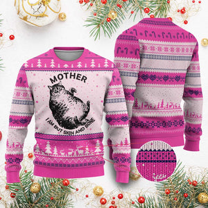Funny Cat Mother I Am But Skin And Bone Ugly Christmas Sweater TS11 Hot Pink Print Your Wear