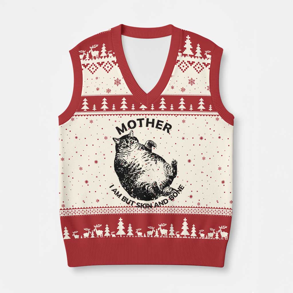 Funny Cat Mother I Am But Skin And Bone V-Neck Knit Sweater Vest TS11 Beige Red Print Your Wear