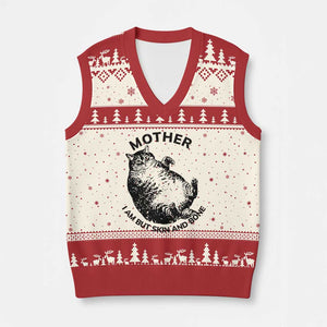 Funny Cat Mother I Am But Skin And Bone V-Neck Knit Sweater Vest TS11 Beige Red Print Your Wear