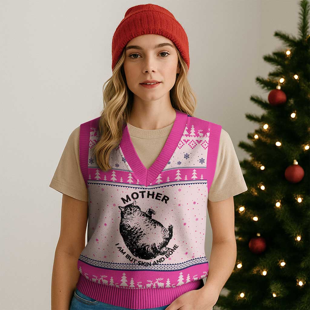 Funny Cat Mother I Am But Skin And Bone V-Neck Knit Sweater Vest TS11 Hot Pink Print Your Wear