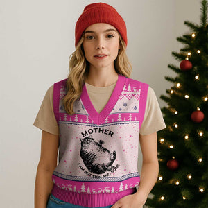 Funny Cat Mother I Am But Skin And Bone V-Neck Knit Sweater Vest TS11 Hot Pink Print Your Wear