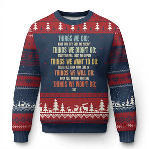 Funny 80s 90s Music Lover Ugly Christmas Sweater Things We Did Didnt Want Will Wont Do TS11 Navy Red Print Your Wear