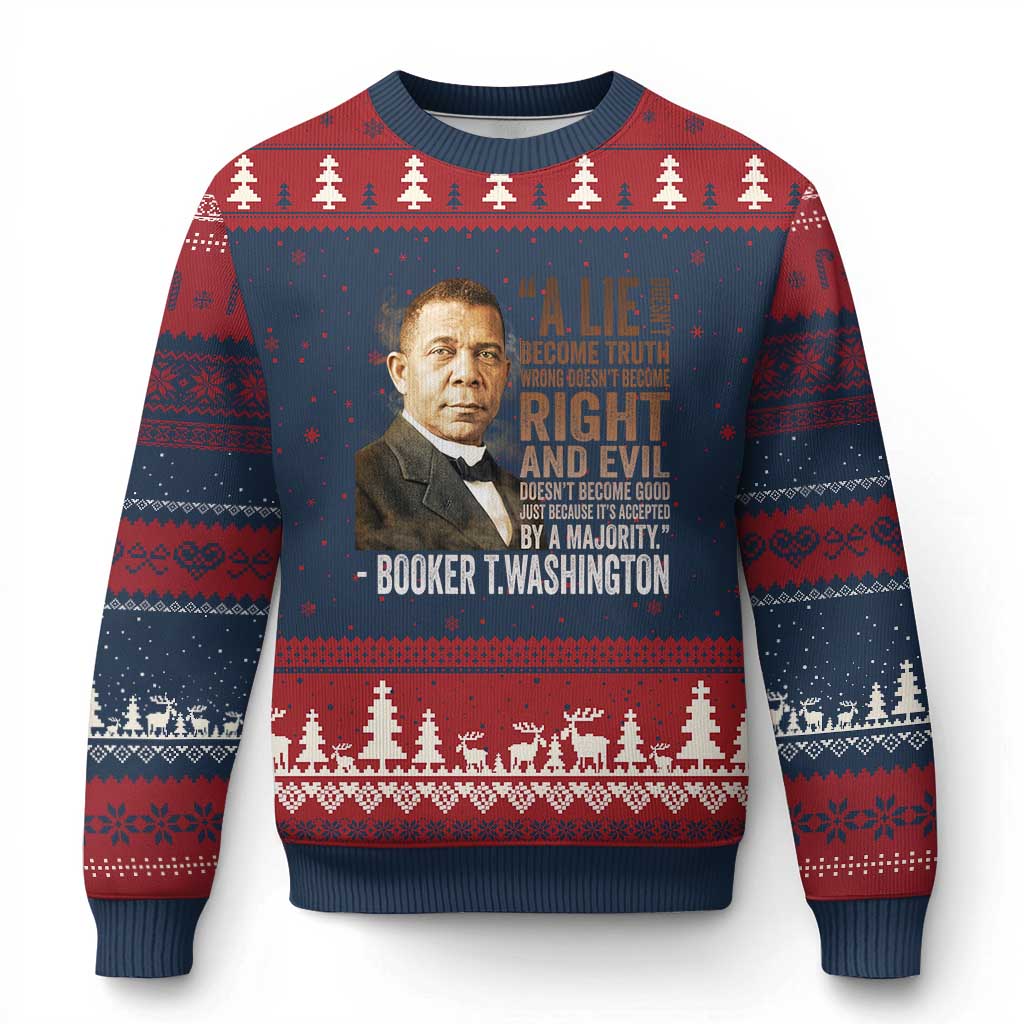 Booker Taliaferro Washington Ugly Christmas Sweater A Lie Doesn't Become Truth Black History Month TS11 Navy Red Print Your Wear