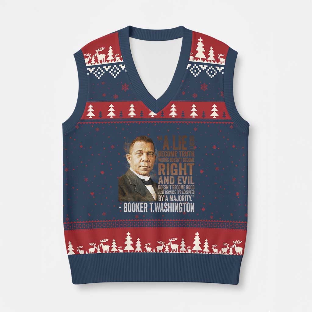 Booker Taliaferro Washington V-Neck Knit Sweater Vest A Lie Doesn't Become Truth Black History Month TS11 Navy Red Print Your Wear