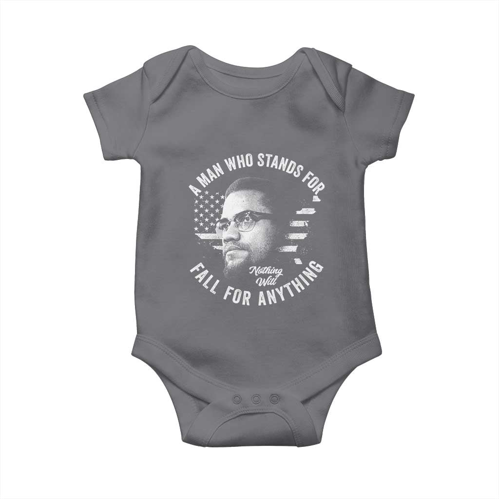 Malcolm X Baby Onesie A Man Who Stands For Nothing Will Fall For Anything American Flag TS11 Charcoal Print Your Wear