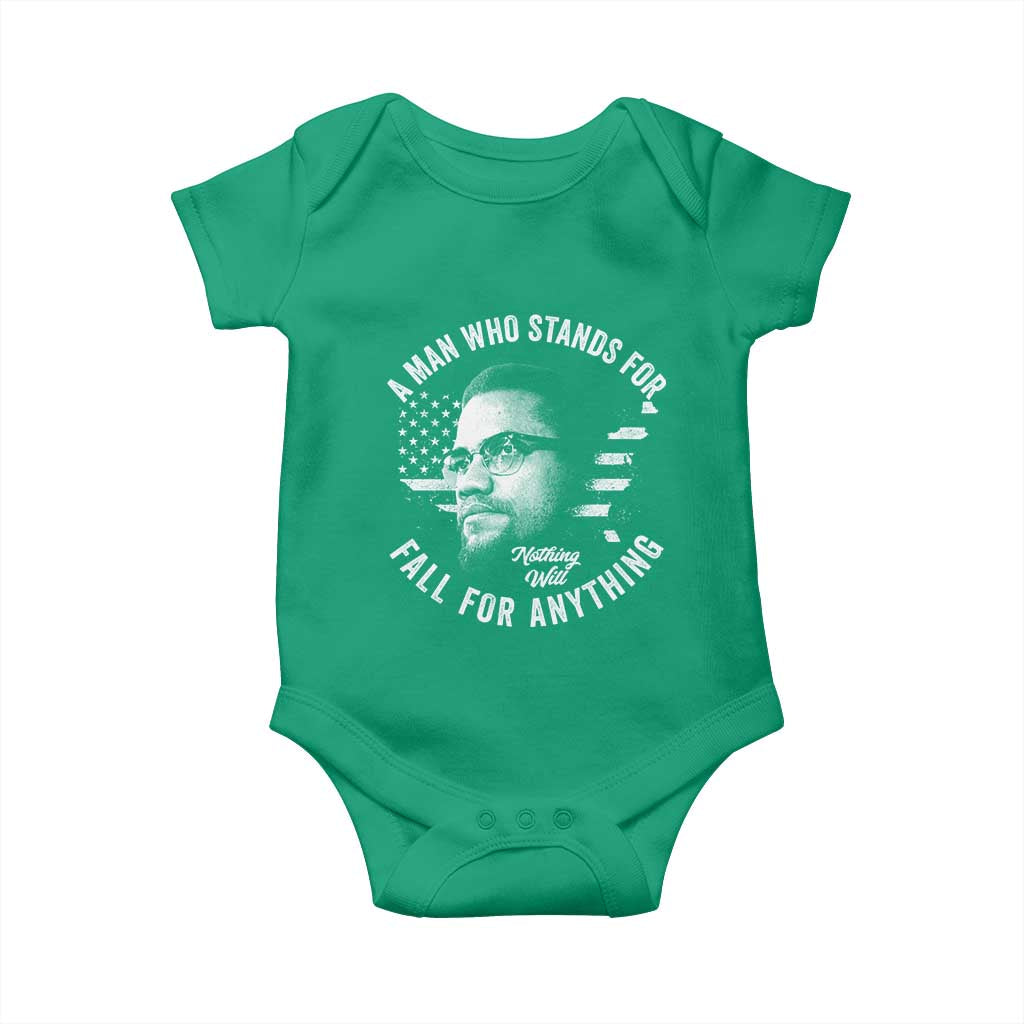 Malcolm X Baby Onesie A Man Who Stands For Nothing Will Fall For Anything American Flag TS11 Irish Green Print Your Wear