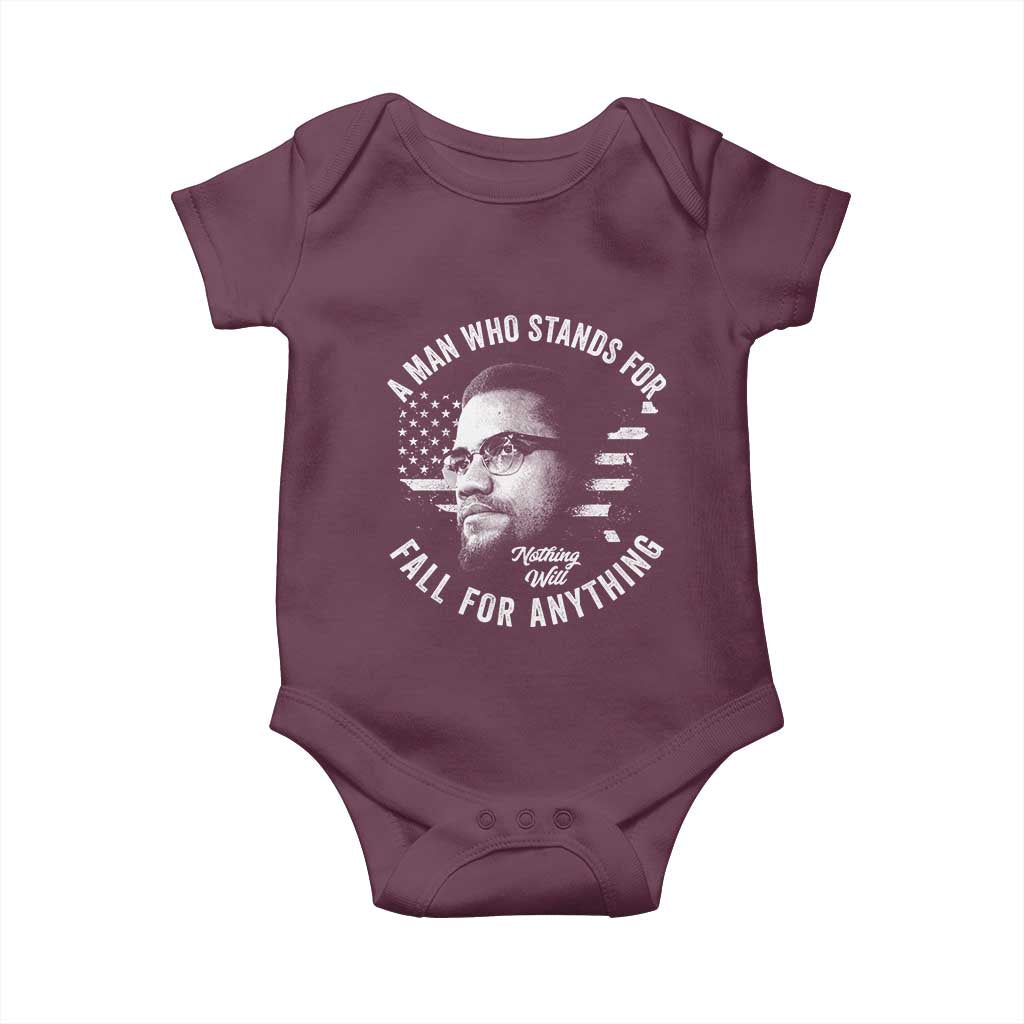 Malcolm X Baby Onesie A Man Who Stands For Nothing Will Fall For Anything American Flag TS11 Maroon Print Your Wear
