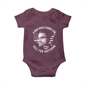 Malcolm X Baby Onesie A Man Who Stands For Nothing Will Fall For Anything American Flag TS11 Maroon Print Your Wear