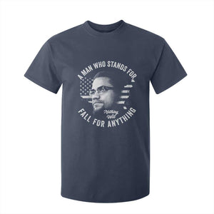 Malcolm X T Shirt For Kid A Man Who Stands For Nothing Will Fall For Anything American Flag TS11 Navy Print Your Wear