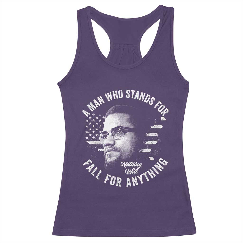 Malcolm X Racerback Tank Top A Man Who Stands For Nothing Will Fall For Anything American Flag TS11 Purple Print Your Wear