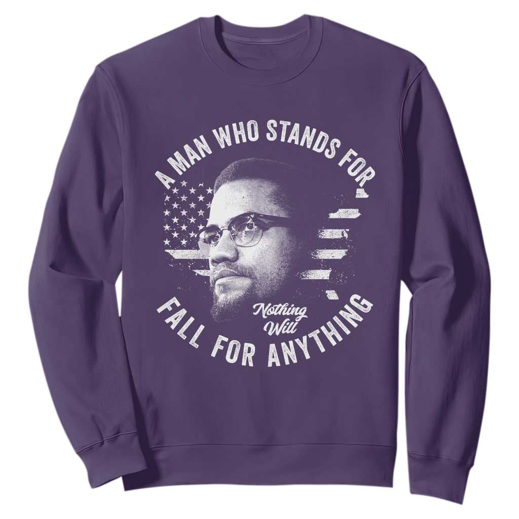 Malcolm X Sweatshirt A Man Who Stands For Nothing Will Fall For Anything American Flag TS11 Purple Print Your Wear