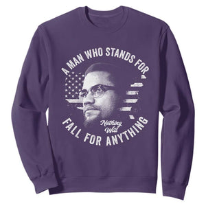 Malcolm X Sweatshirt A Man Who Stands For Nothing Will Fall For Anything American Flag TS11 Purple Print Your Wear