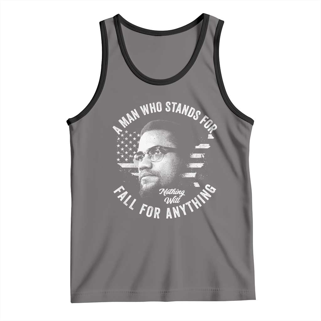 Malcolm X Tank Top A Man Who Stands For Nothing Will Fall For Anything American Flag TS11 Deep Heather Black Print Your Wear