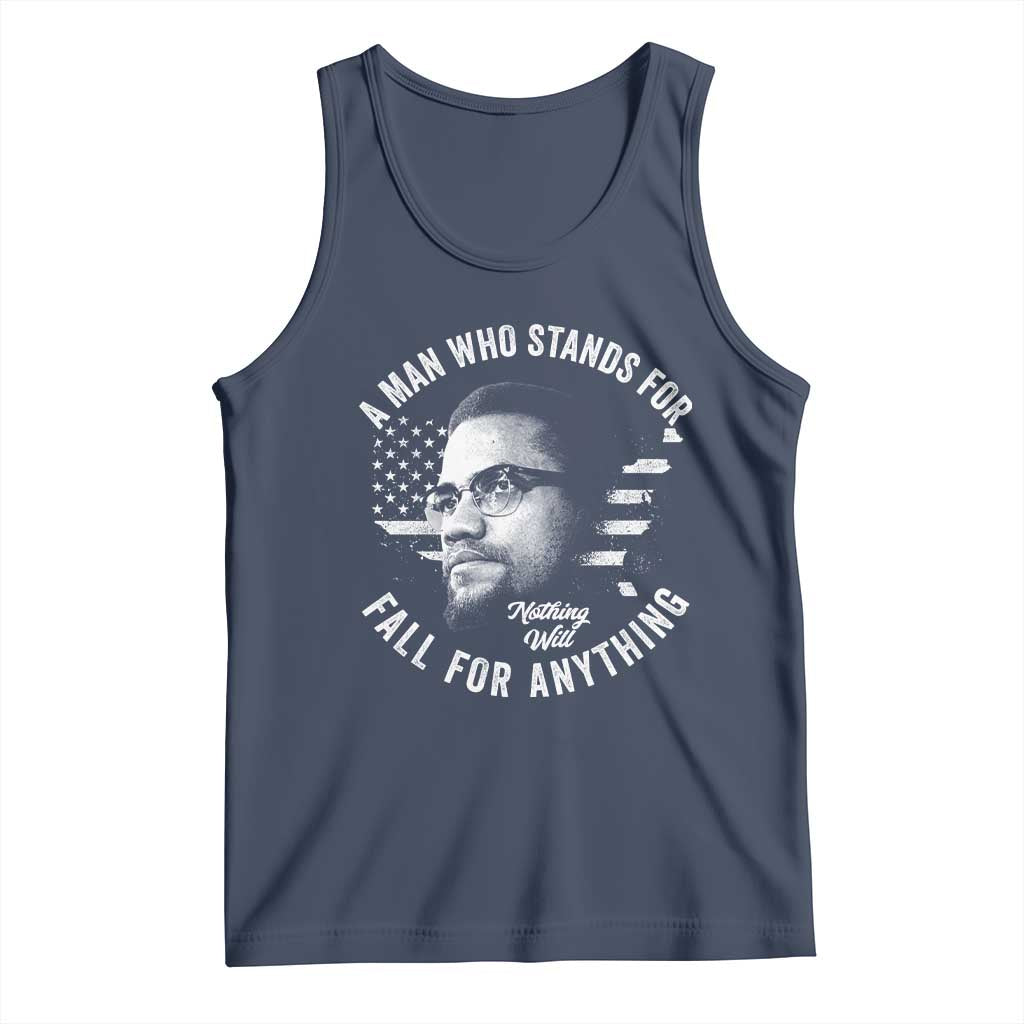Malcolm X Tank Top A Man Who Stands For Nothing Will Fall For Anything American Flag TS11 Navy Print Your Wear