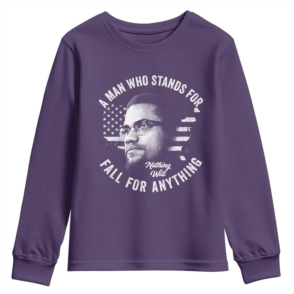 Malcolm X Youth Sweatshirt A Man Who Stands For Nothing Will Fall For Anything American Flag TS11 Purple Print Your Wear