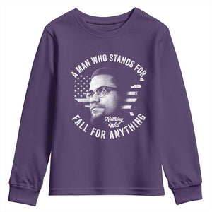 Malcolm X Youth Sweatshirt A Man Who Stands For Nothing Will Fall For Anything American Flag TS11 Purple Print Your Wear