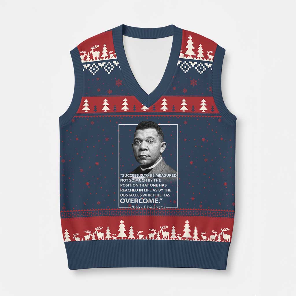 Booker Taliaferro Washington V-Neck Knit Sweater Vest Success Is To Be Measured Not So Much By The Position That One Has Reached TS11 Navy Red Print Your Wear