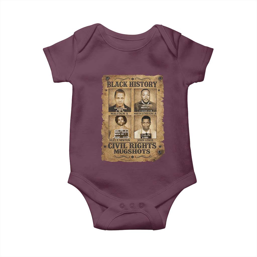 Black History Civil Rights Mugshots Baby Onesie Malcolm X MLK John Lewis Huey P Newton TS11 Maroon Print Your Wear