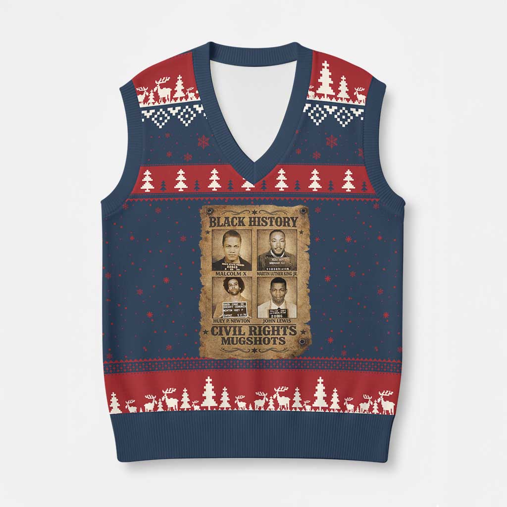 Black History Civil Rights Mugshots V-Neck Knit Sweater Vest Malcolm X MLK John Lewis Huey P Newton TS11 Navy Red Print Your Wear