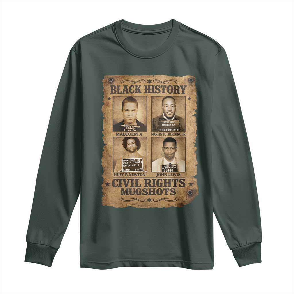 Black History Civil Rights Mugshots Long Sleeve Shirt Malcolm X MLK John Lewis Huey P Newton TS11 Dark Forest Green Print Your Wear