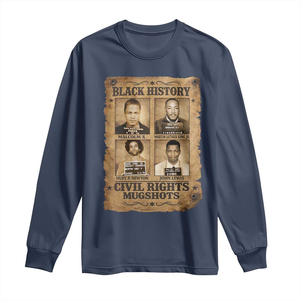 Black History Civil Rights Mugshots Long Sleeve Shirt Malcolm X MLK John Lewis Huey P Newton TS11 Navy Print Your Wear