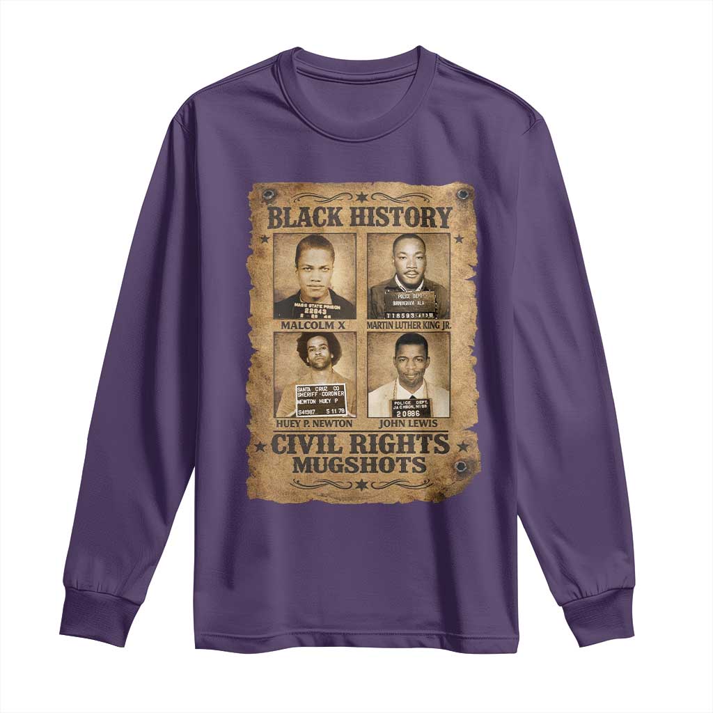 Black History Civil Rights Mugshots Long Sleeve Shirt Malcolm X MLK John Lewis Huey P Newton TS11 Purple Print Your Wear