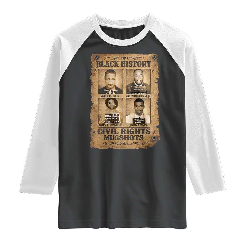 Black History Civil Rights Mugshots Raglan Shirt Malcolm X MLK John Lewis Huey P Newton TS11 Black White Print Your Wear