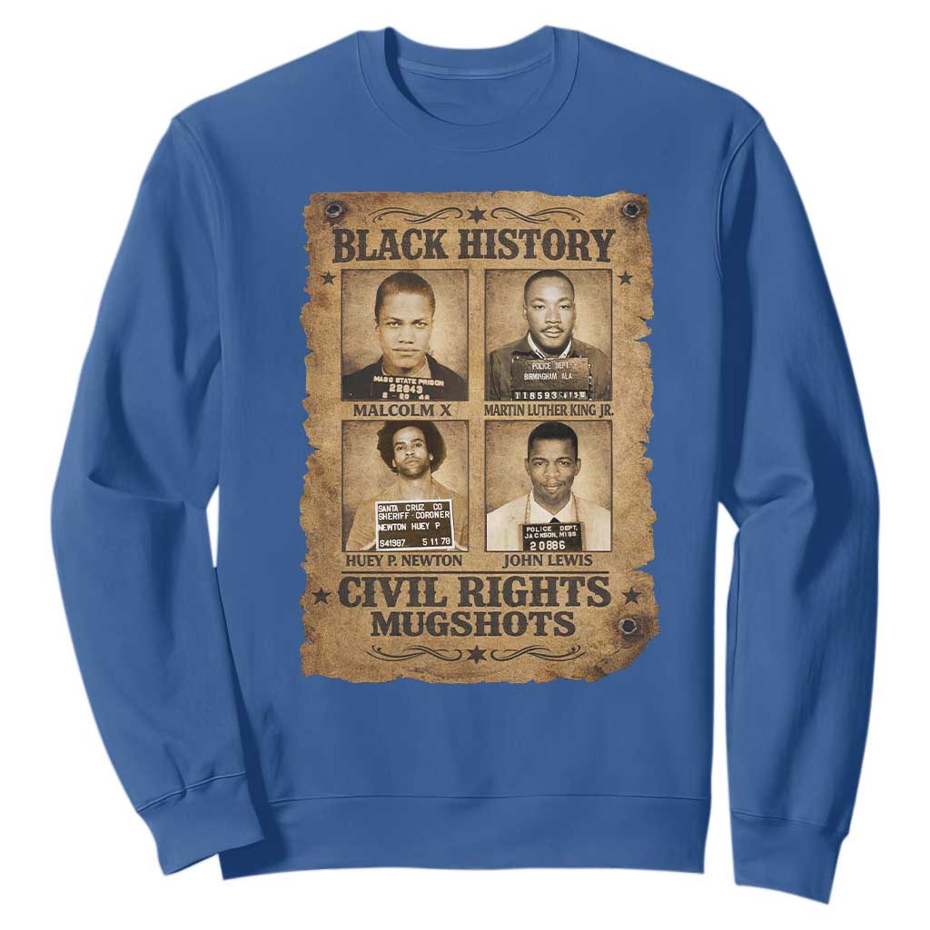 Black History Civil Rights Mugshots Sweatshirt Malcolm X MLK John Lewis Huey P Newton TS11 Royal Blue Print Your Wear
