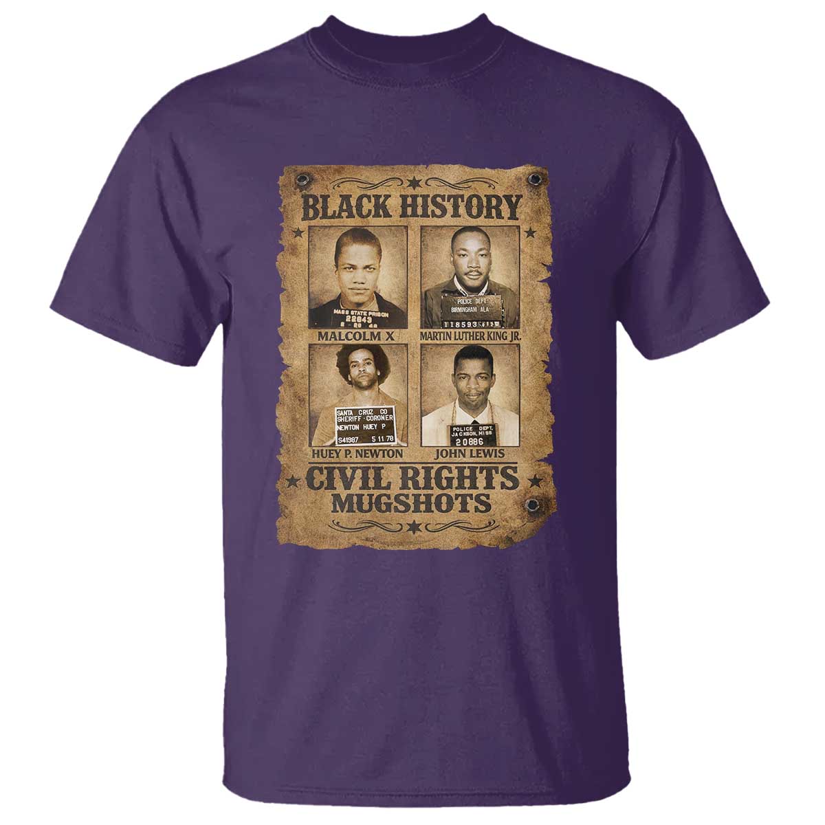 Black History Civil Rights Mugshots T Shirt Malcolm X MLK John Lewis Huey P Newton TS11 Purple Print Your Wear