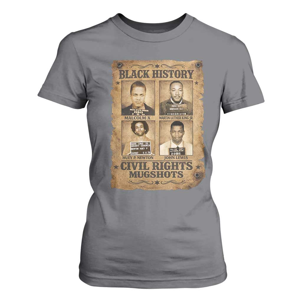 Black History Civil Rights Mugshots T Shirt For Women Malcolm X MLK John Lewis Huey P Newton TS11 Charcoal Print Your Wear