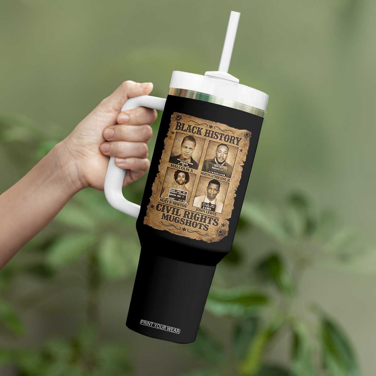 Black History Civil Rights Mugshots Tumbler With Handle Malcolm X MLK John Lewis Huey P Newton TS11 Print Your Wear