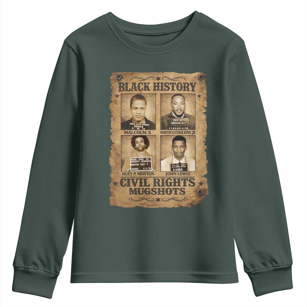 Black History Civil Rights Mugshots Youth Sweatshirt Malcolm X MLK John Lewis Huey P Newton TS11 Dark Forest Green Print Your Wear