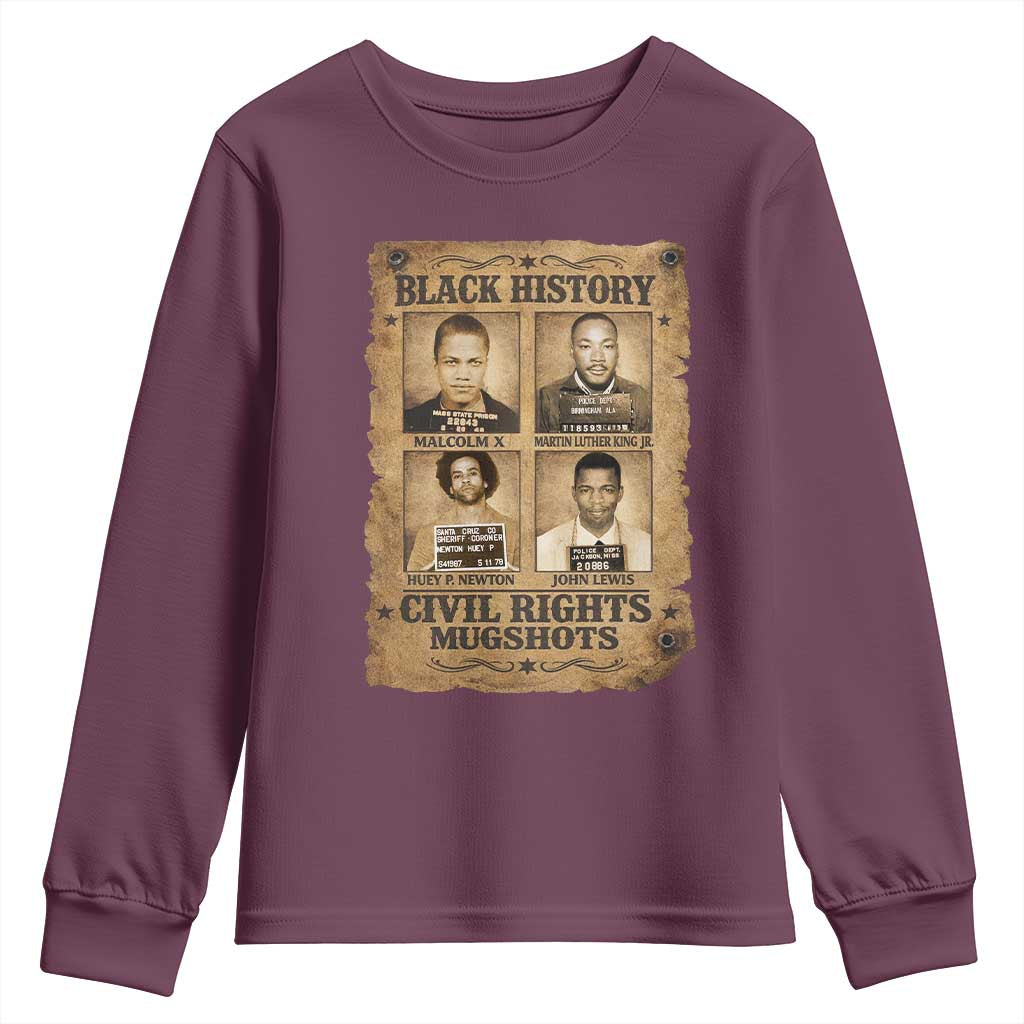 Black History Civil Rights Mugshots Youth Sweatshirt Malcolm X MLK John Lewis Huey P Newton TS11 Maroon Print Your Wear