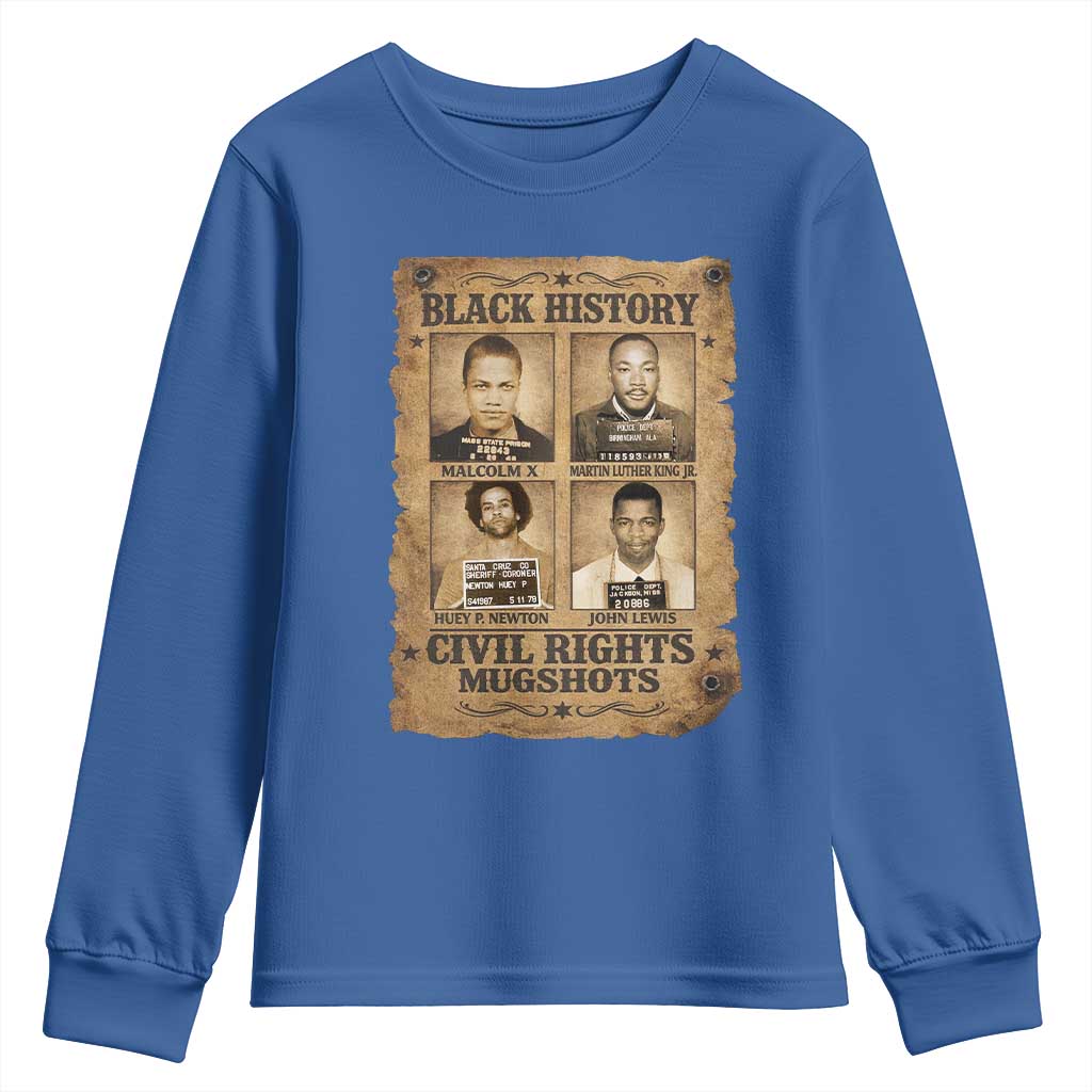 Black History Civil Rights Mugshots Youth Sweatshirt Malcolm X MLK John Lewis Huey P Newton TS11 Royal Blue Print Your Wear