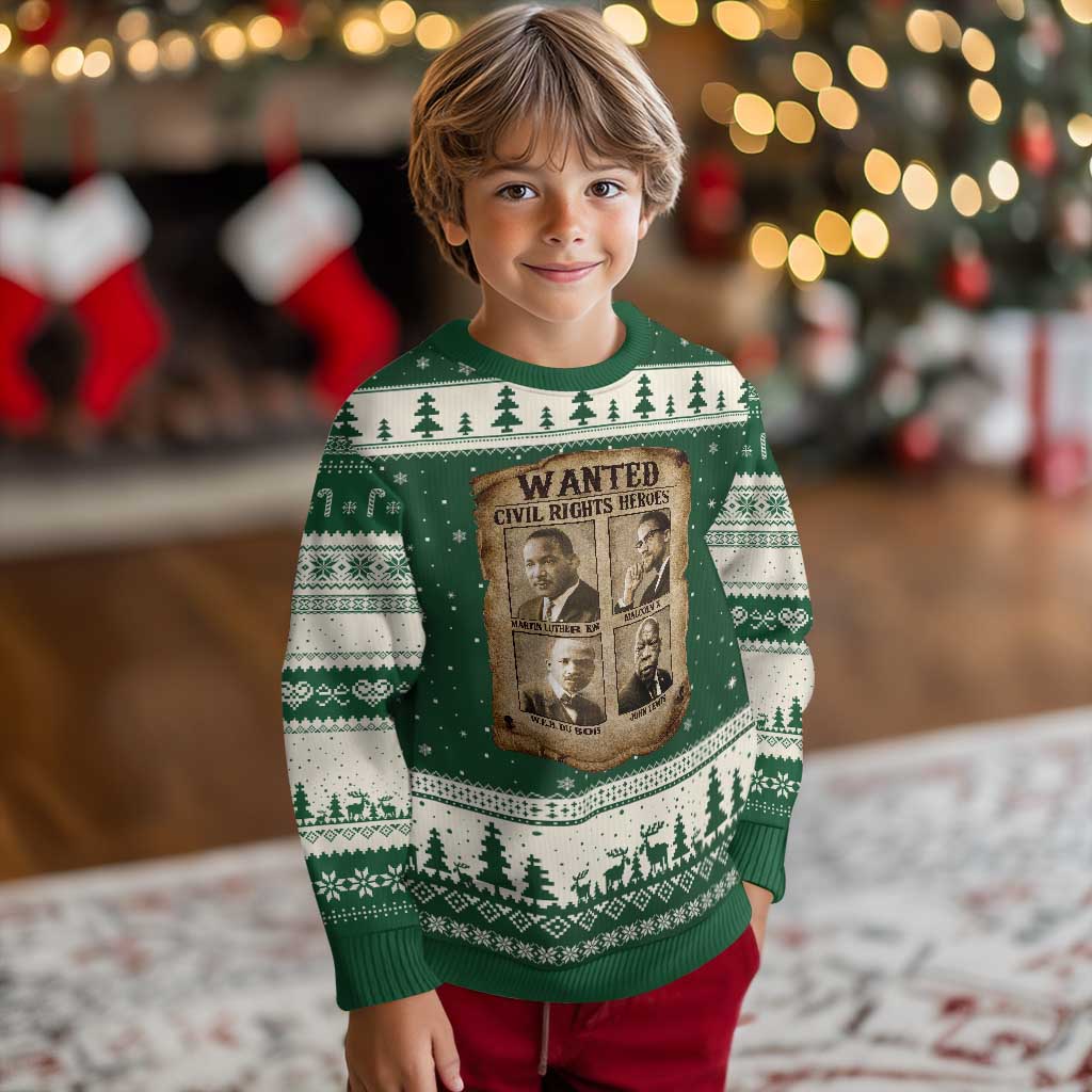 Black Leaders Ugly Christmas Sweater Wanted Civil Rights Heroes MLK Malcolm X Web John Lewis TS11 Forest Green Beige Print Your Wear