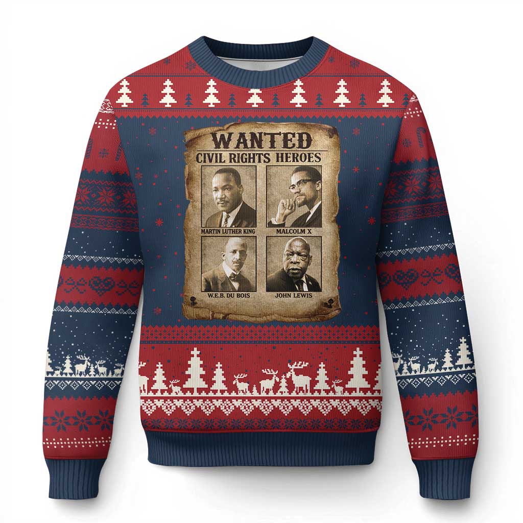 Black Leaders Ugly Christmas Sweater Wanted Civil Rights Heroes MLK Malcolm X Web John Lewis TS11 Navy Red Print Your Wear