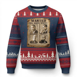 Black Leaders Ugly Christmas Sweater Wanted Civil Rights Heroes MLK Malcolm X Web John Lewis TS11 Navy Red Print Your Wear