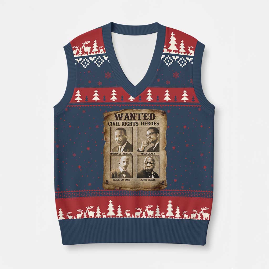 Black Leaders V-Neck Knit Sweater Vest Wanted Civil Rights Heroes MLK Malcolm X Web John Lewis TS11 Navy Red Print Your Wear